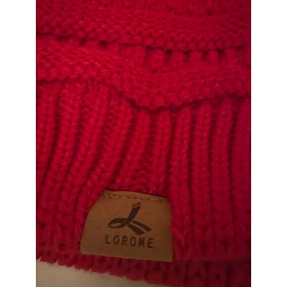 Knitted Red Beanie Hat With Pom Pom For Women By Lorome - Picture 2 of 4